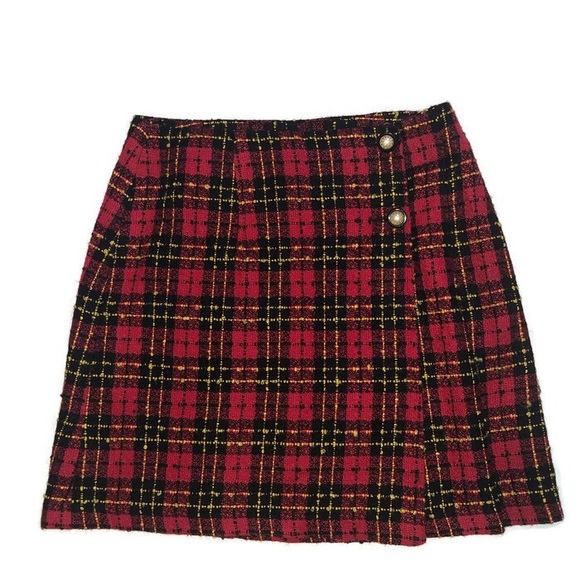 Dresses & Skirts - Vintage Red Plaid Tweed Miniskirt
